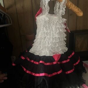 Charming Lace Ruffle Kids Dance Dress - White, Black, and Pink